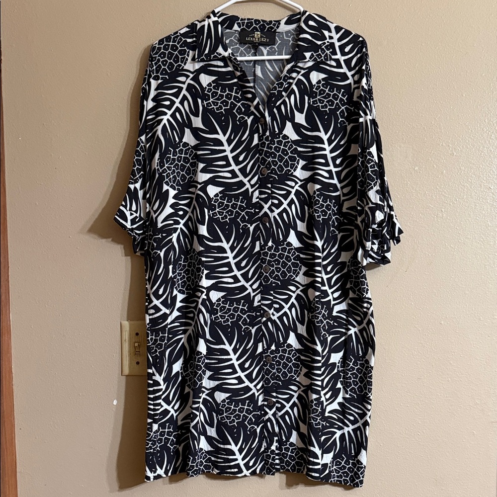 Lexbreezy Aloha Button Down Dress Ulu print. Small.